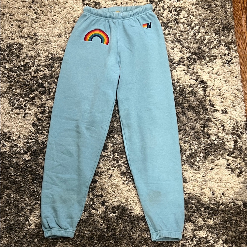 Aviator Nation Light Blue Joggers with Rainbow Accent